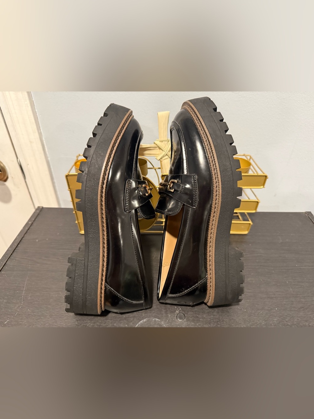 Sam Edelman Black Leather Chunky Loafer with Gold Bit - Picture 4 of 10